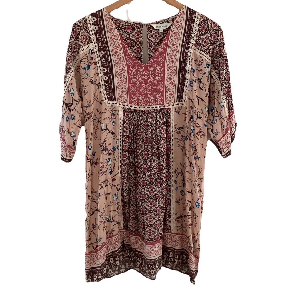 Sundance Dress Women Size PS Mini Floral Patchwork Print Boho Flowy Cottage